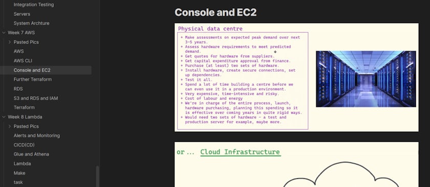 Northcoders bootcamp notes on console, EC2, and cloud infrastructure