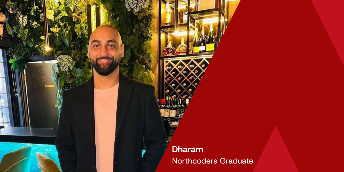 Photo of a smiling man, Dharam, who is a graduate of a Northcoders bootcamp.